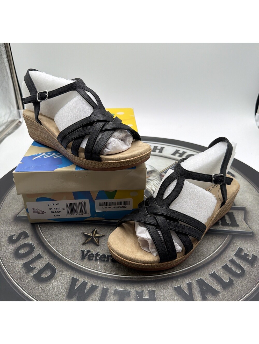 Easy Street Women's Lua Wedge Heel Sandals Black Size 9.5 Wide